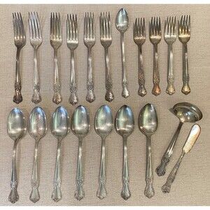 20 Pcs Old Company Silverplate Signature Rose No Monogram Forks Spoons Ladle Etc
